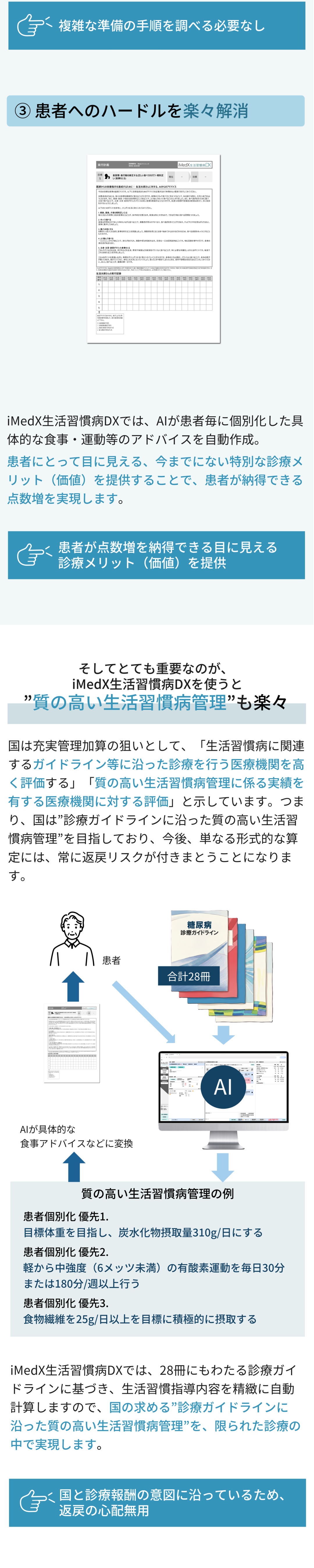 iMedX生活習慣病DX 生活習慣病管理料で新設の充実管理加算の算定ハードル楽々解消（スマホ 続き）